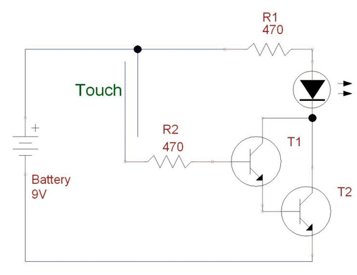 Schematic Diagram of Darlington Transistor as a Switching Amplifier